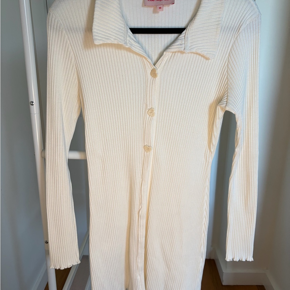 Cream Ribbed Button-Up Cardigan and Pant Set
